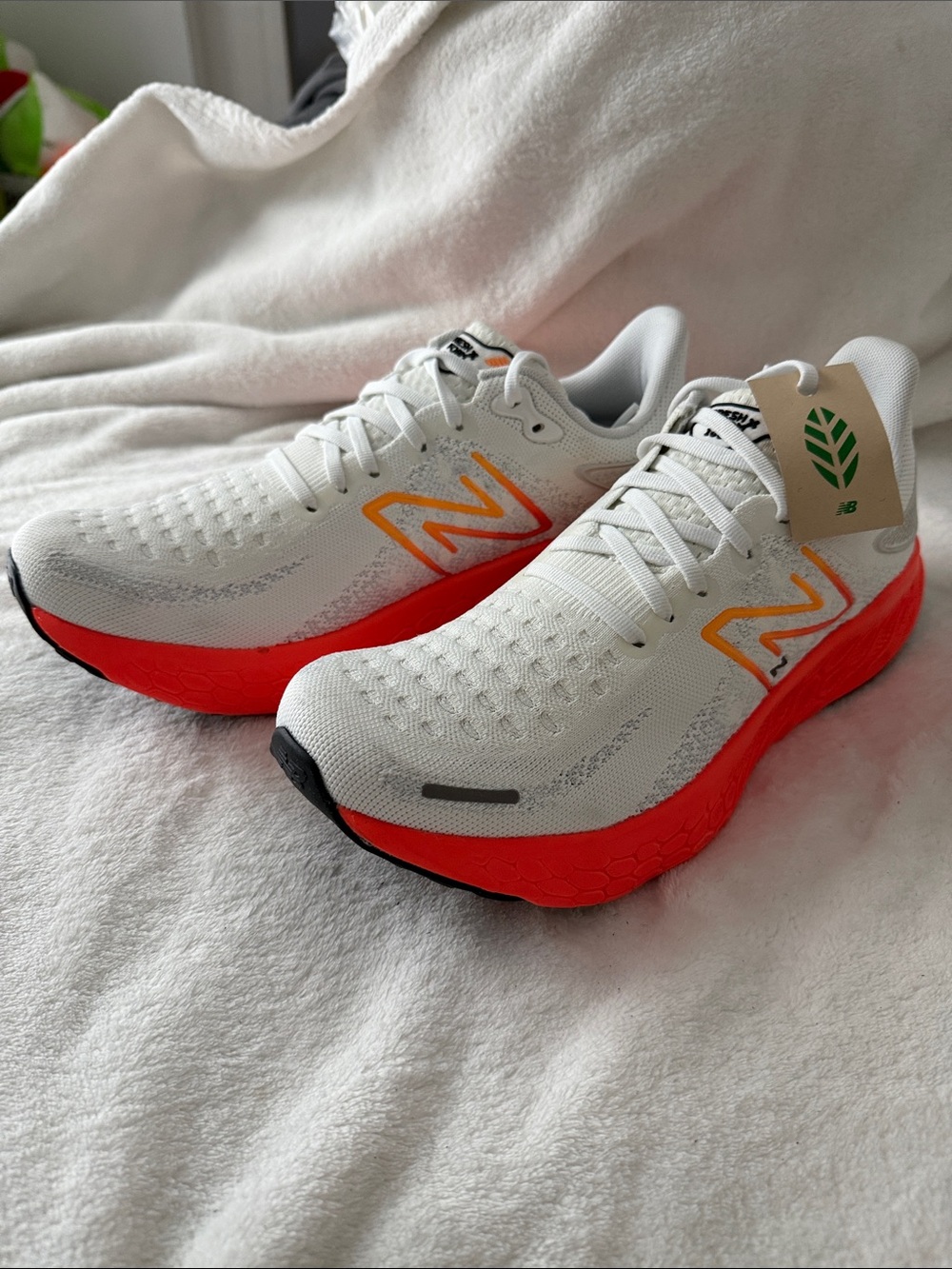 New Balance Fresh Foam X 1080v12 White Orange Mesh Men's Running Shoes - Picture 2 of 4